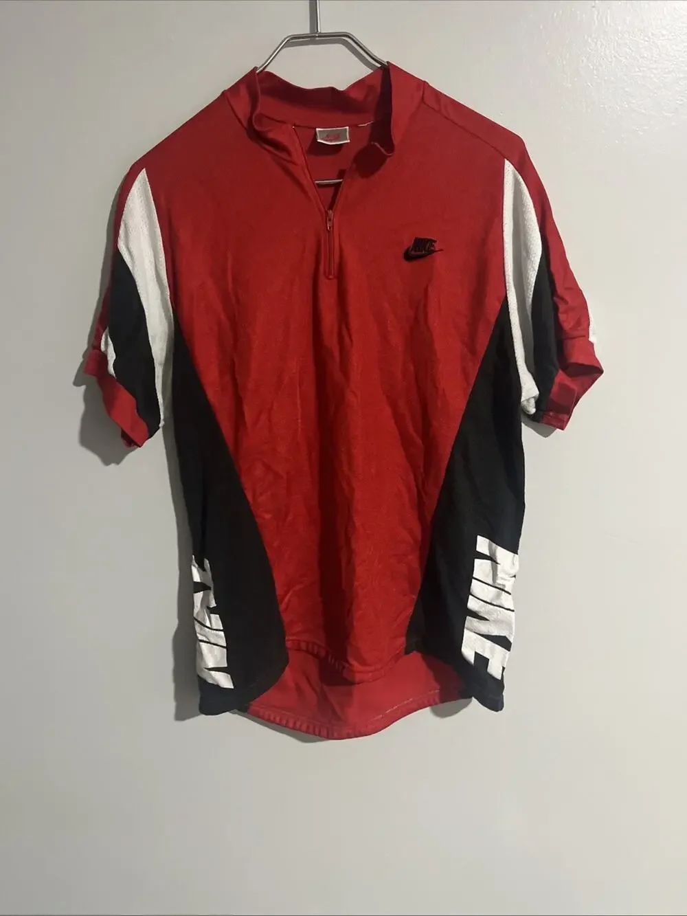 Vintage 90s Nike Cycling Jersey Shirt Mens Large Red Colorblock 1/4 Zip Pullover